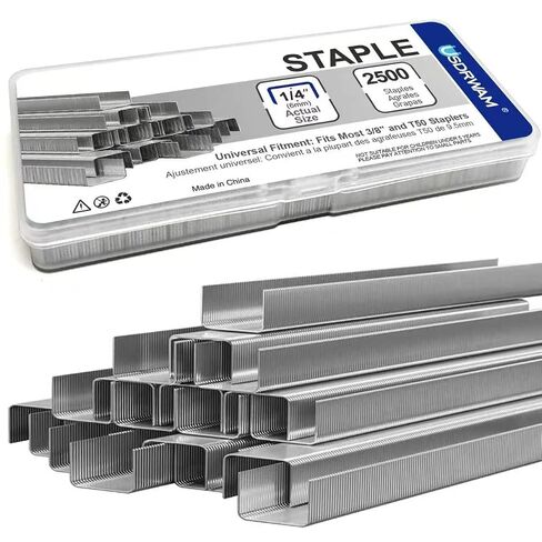 13 Series Staples, 22 Gauge, Galvanized, 3/8" Crown x 1/4" Leg, 2500 Pcs | 22G galvanized fine wire staples, Fits 13-series tackers; ideal for upholstery, fabric, cabinet backing, wood fastening in Kuwait