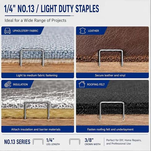 13 Series Staples, 22 Gauge, Galvanized, 3/8" Crown x 1/4" Leg, 2500 Pcs | 22G galvanized fine wire staples, Fits 13-series tackers; ideal for upholstery, fabric, cabinet backing, wood fastening in Kuwait