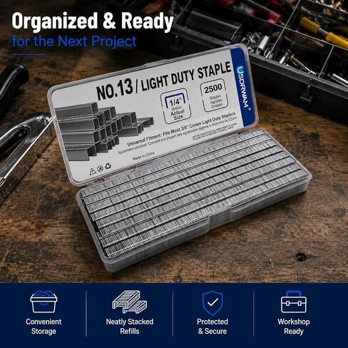 13 Series Staples, 22 Gauge, Galvanized, 3/8" Crown x 1/4" Leg, 2500 Pcs | 22G galvanized fine wire staples, Fits 13-series tackers; ideal for upholstery, fabric, cabinet backing, wood fastening in Kuwait