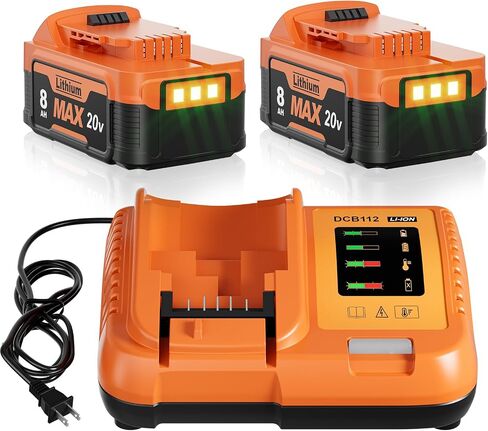 BATTOOL 2Pack 8.0Ah Replacement for Dewalt 20V Battery and Charger Combo 12V-20V DCB112 Charger Compatible with Dewalt 20V Max Battery DCD/DCF/DCG Series Cordless Power Tools in Kuwait