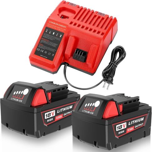6 Pack 8.0Ah Extended Runtime Lithium-Ion Battery Replacement for Milwaukee 18V Battery 48-11-1862 48-11-1852 48-11-1880 48-11-1882 Compatible with Milwaukee 18 Volt Batteries Cordless Tools(Red） in Kuwait