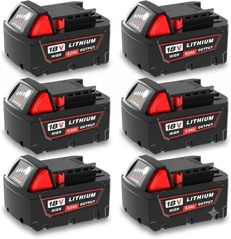 6 Pack 8.0Ah Extended Runtime Lithium-Ion Battery Replacement for Milwaukee 18V Battery 48-11-1862 48-11-1852 48-11-1880 48-11-1882 Compatible with Milwaukee 18 Volt Batteries Cordless Tools(Red） in Saudi Arabia
