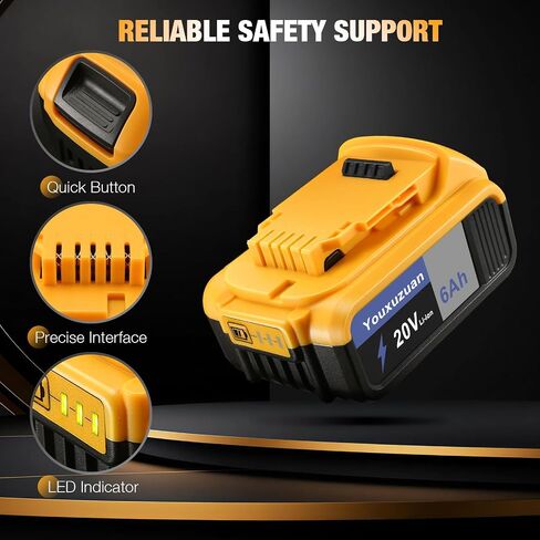 6 Ah Replacement for 20 Volt Battery Replacement Compatible with 20V MAX Battery Tools & Chargers (DCB200/DCB204/DCB206 etc) 2Packs in Kuwait