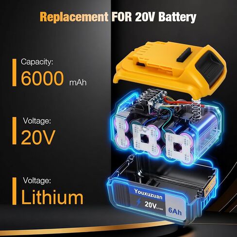 6 Ah Replacement for 20 Volt Battery Replacement Compatible with 20V MAX Battery Tools & Chargers (DCB200/DCB204/DCB206 etc) 2Packs in Kuwait