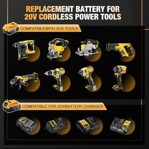 6 Ah Replacement for 20 Volt Battery Replacement Compatible with 20V MAX Battery Tools & Chargers (DCB200/DCB204/DCB206 etc) 2Packs in Kuwait