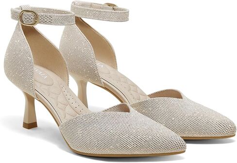 VIVAIA Arabella Women's Pointed-Toe Ankle Strap Pumps, Arch Support, Adjustable Strap, Mid Heel in Kuwait