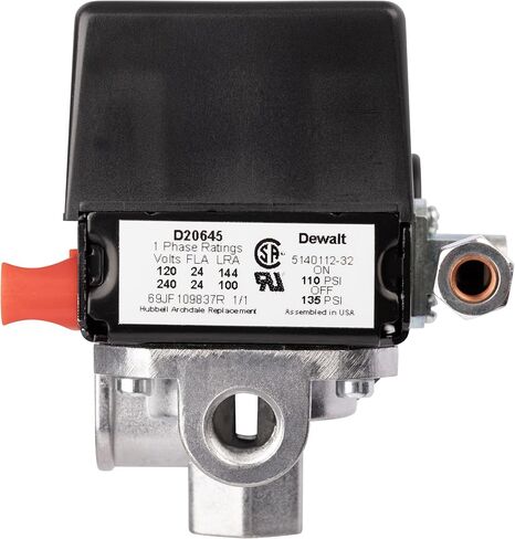 5140112-32 Pressure Switch 4-Port Base 110-135 PSI 120-240V Compatible with Craftsman, DeWalt, DeVilbiss, and Porter Cable Air Compressors in Kuwait