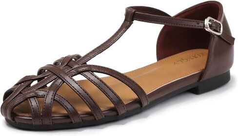 Tokouk Women's Roman Style Woven Cutout Flat Sandals Closed Toe Breathable Ankle Buckle Strap Summer Vacation Beach Casual Shoes in Kuwait