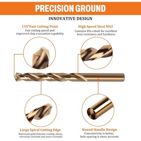 5/16" Metric Cobalt Drill Bits, M42 HSS Metal Drill Bit Set for Hardened Steel, Cast Iron, Wood and Plastic, 135 Degree Split Point, 1 Pcs in Kuwait