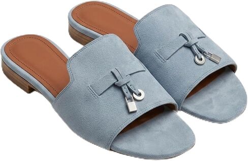 Women's Suede Slide Sandals Flat Open Toe Slippers Casual Tassel Lock Charm Mules Elegant Bow Summer Outdoor Beach Comfort Shoes in Kuwait
