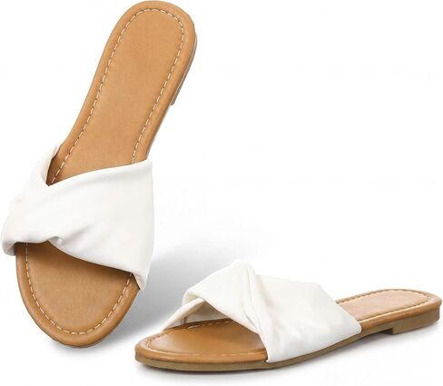 Unittype Women Flat Sandals White Dressy Leather Slides Soft Fashion Open Toe Slippers Summer Minimalist Slip On Beach Slides in Kuwait