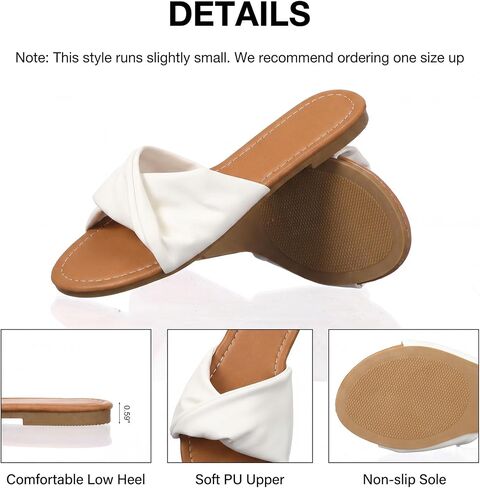 Unittype Women Flat Sandals White Dressy Leather Slides Soft Fashion Open Toe Slippers Summer Minimalist Slip On Beach Slides in Kuwait