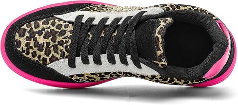 Women's Leopard Print Star Platform Sneakers - Gold Glitter Chunky Non Slip | Low Top Lace Up, Neon Hot Pink Thick Sole, Star Patchwork, Skate Trainers, Casual Walking Street Style, Leopard Print in Kuwait