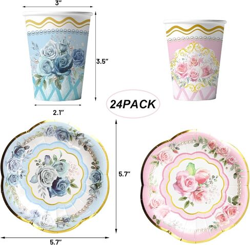 Floral Tea Party Cups and Saucers 24 Sets Paper Tea Cups with Handles Party Decoration in Saudi Arabia
