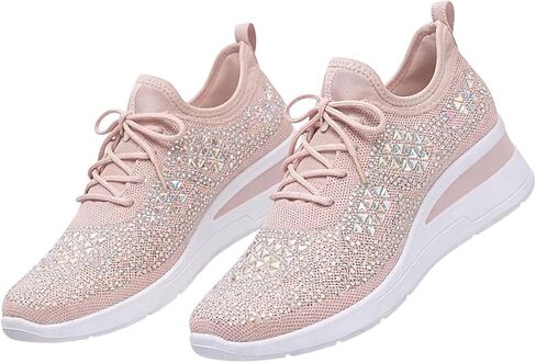 Comfortable Orthopaedic Trainers for Women, Sparkly Rhinestone Wedge Sneakers Bling Breathable Mesh Tennis Shoes, Sparkle Arch Support Walking Shoes for Wedding Dressy in Kuwait