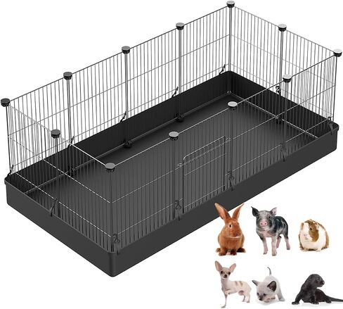 LANGXUN Rabbit Run,Puppy Pen with Door,Encrypted Wire Mesh Cages16 Panels Indoor/Outdoor DIY Metal Pet Fence for Puppy,Rabbit,Kitten,Hamster,Guinea Pig,Turtle,Hedgehog.Black in Saudi Arabia