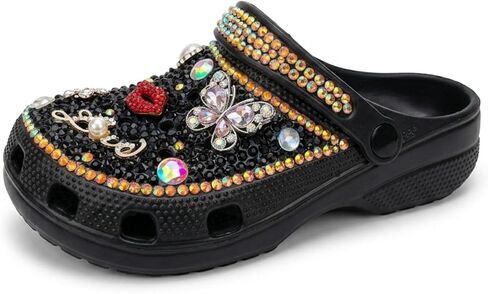 Women's Rhinestone Butterfly Platform Clogs, Sparkly Charm Decor, Thick Sole Breathable Slip-ons, Bling Beach Casual Sandals Plus Size in Kuwait