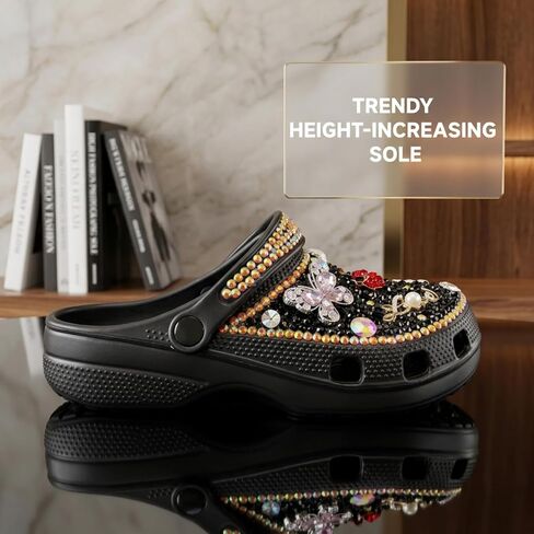 Women's Rhinestone Butterfly Platform Clogs, Sparkly Charm Decor, Thick Sole Breathable Slip-ons, Bling Beach Casual Sandals Plus Size in Kuwait