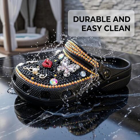 Women's Rhinestone Butterfly Platform Clogs, Sparkly Charm Decor, Thick Sole Breathable Slip-ons, Bling Beach Casual Sandals Plus Size in Kuwait