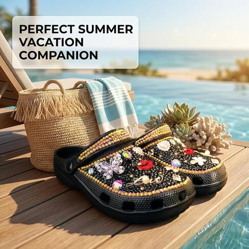 Women's Rhinestone Butterfly Platform Clogs, Sparkly Charm Decor, Thick Sole Breathable Slip-ons, Bling Beach Casual Sandals Plus Size in Kuwait
