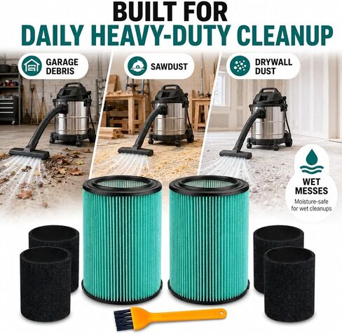 2pcs VF6000 Filter Kit for Ridgid Shop Vac WD5500 WD7000 WD0671 5-20 Gallon | 2 5-Layer Filters, 4 Foam Sleeves, 1 Cleaning Brush; Fits Models WD6425 WD1280 1400RV RV2600B WD1851 WD1680 WD1956 RV2400A. in Kuwait