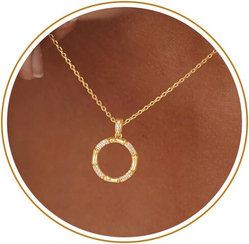Valloey Rover Dainty Gold Necklace for Women-14K Gold Plated Simple Pendant Circle Necklace Charm Statement Long Necklaces for Women Jewelry Gifts in Saudi Arabia