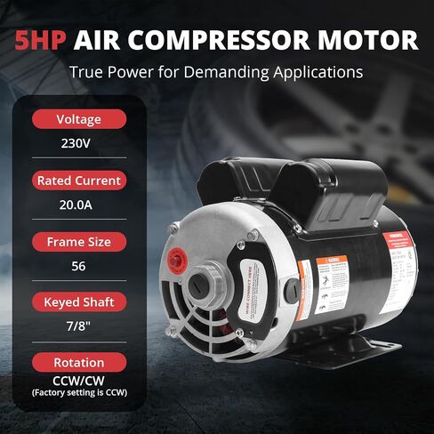 5 HP Electric Motor, 230V Single Phase, 3450 RPM, 56 Frame, 7/8" Keyed Shaft, 20 Amp, Alloy Steel, CW/CCW Rotation in Kuwait