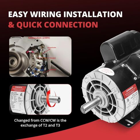 5 HP Electric Motor, 230V Single Phase, 3450 RPM, 56 Frame, 7/8" Keyed Shaft, 20 Amp, Alloy Steel, CW/CCW Rotation in Kuwait