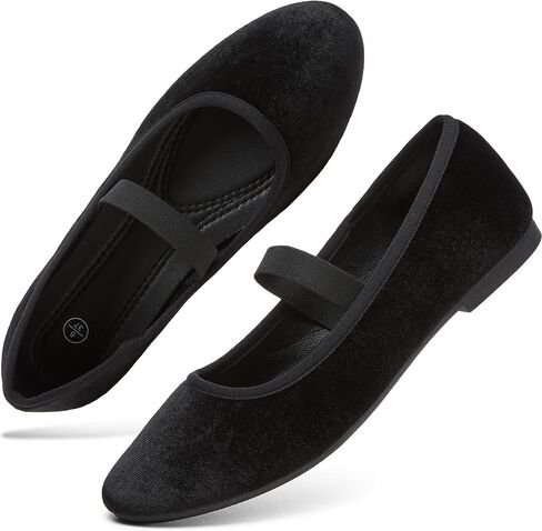 hash bubbie Women's Velvet Mary Jane Flats with Elastic Strap in Kuwait