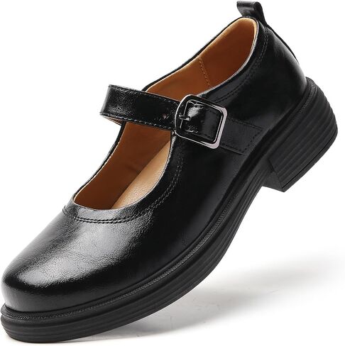 Women Mary Jane Flats Round Toe Non-Slip Cute Shoes for Work Casual Dress | OKJ Women's black mary janes flat Platform Comfortable patent leather maryjane Dressy School Office Shoes in Kuwait
