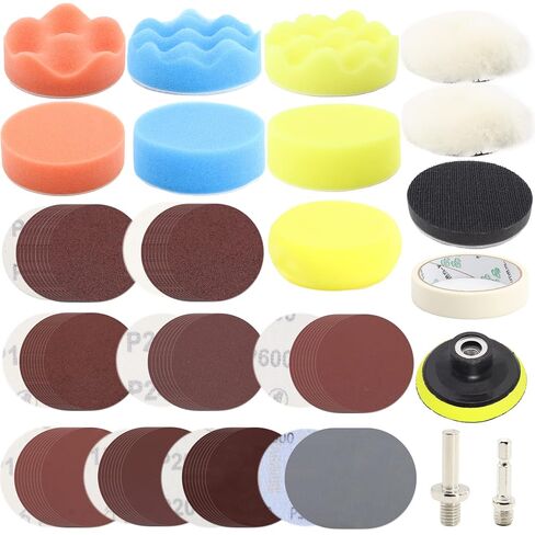 65pcs Sandpaper 3Inch Sanding Disc 60-10000 Grit Wet Dry Sandpaper with M10 Backing Pad,2pcs Interface Pad for Wood Metal Mirror Jewelry Car Polishing Headlight Cleaner Set in Kuwait