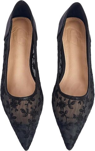 BEAUDRM Women's Lace Mesh Ballet Flats Floral Dressy Flats Pointed Toe Slip On Elegant Wedding Party Shoes in Kuwait