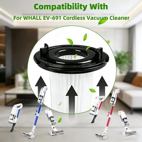 2 Pack Washable HEPA Replacement Filters Compatible with WHALL EV-691 Cordless Vacuum Cleaner Reusable Dust Filter Screen Easy to Install Comes With 1 Pcs of Cleaning Brush in Kuwait