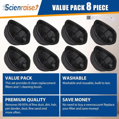 Pack of 8 Dust Cup Filters for Shark UltraCyclone Pro & Pet Pro+ Cordless Handheld Vacuums CH951 CH951C CH950 CH901 CH900WM, Compare to Part # XFTRCH900, Washable and Reusable in Kuwait