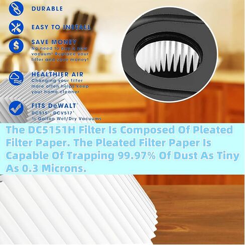 5-Pack DC5151H HEPA Filters for DEWALT DC515 DCV517 Wet Dry Vacuums | Replaces DC5151H; fits select DEWALT DC515, DCV517 and DCV517B wet/dry vacuums for routine filter replacement. in Kuwait
