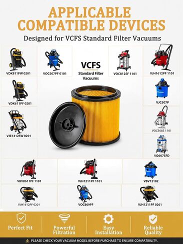 2 Pack VCFS Replacement Filters for Vacmaster 5-20 Gallon Wet/Dry Vacuum | Wide Compatibility, HEPA Material, 99% High-Efficiency Filtration, Washable & Reusable, Protect Motor, Tool-free Installation in Kuwait