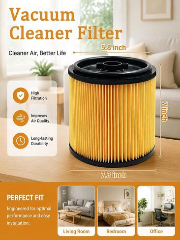 2 Pack VCFS Replacement Filters for Vacmaster 5-20 Gallon Wet/Dry Vacuum | Wide Compatibility, HEPA Material, 99% High-Efficiency Filtration, Washable & Reusable, Protect Motor, Tool-free Installation in Kuwait