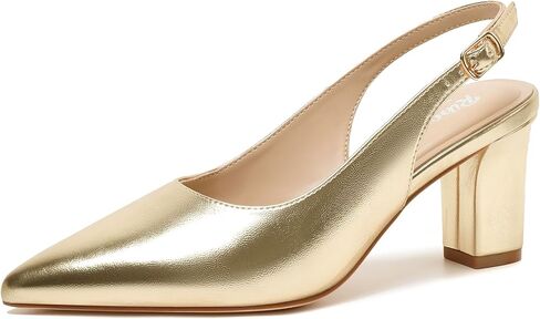 RIBONGZ Block Heels for Women Slingback Chunky Pump Closed Pointy Toe Shoes in Kuwait