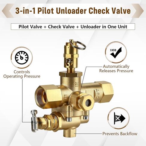 49816283C Pilot Check Calve Unloader for Ingersoll Rand T30 Gas Powered Air Compressors,145-175 PSI, 5/8" Inverted Flare Inlet X 1/2" Female NPT Outlet, 1/8" Female NPT Throttle Control Valve Port in Kuwait