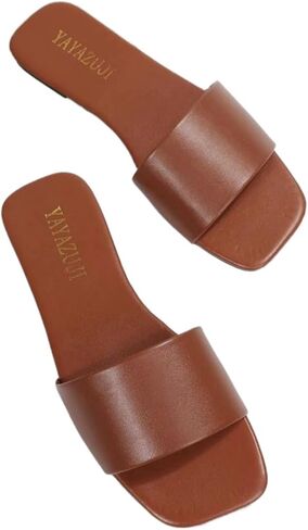 Women's Single Strap Non-Slip Flat Slides Lightweight Solid Color Square Toe Slip-On Sandals for Home Beach Pool Shower in Kuwait