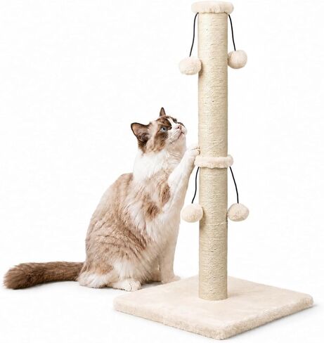 Dimaka 29'' Cat Scratching Post, Natural Sisal Rope Scratcher Post, Kitten Claw Scratch with 4 DanglingToy Balls for Large Cats (Grey) in Saudi Arabia