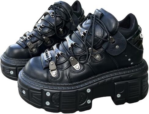 Unisex Men Women Trend Metal Decoration Round Toe Thick Sole Platform Chunky Heels Pumps Large Size Popular Western Punk Street Shoes in Kuwait