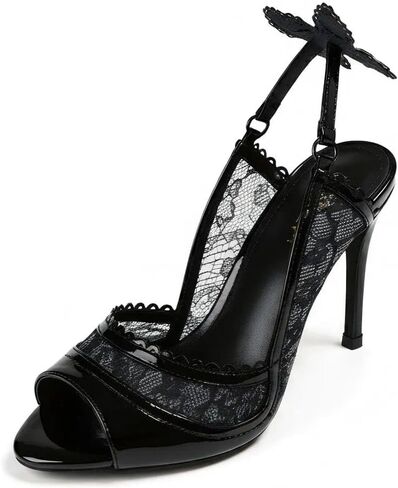 EclipseEve Women's Black Lace Butterfly Slingback Heels, 3.54 Inch Peep Toe Stiletto Shoes, Mesh Patent Leather Heels for Party & Daily Wear Coquette in Kuwait