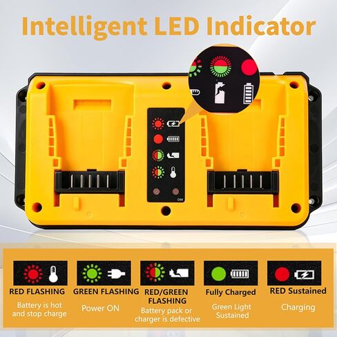 Battery Charger Replacement for Dewalt 20V/60V Max Battery DCB102 DCB206 DCB205 DCB204 DCB200 DCB612 DCB609,Dual Battery Charger Compatible with Dewalt 20V, Yellow in Kuwait