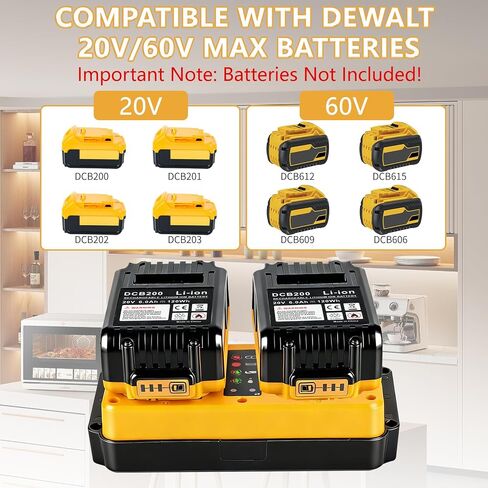Battery Charger Replacement for Dewalt 20V/60V Max Battery DCB102 DCB206 DCB205 DCB204 DCB200 DCB612 DCB609,Dual Battery Charger Compatible with Dewalt 20V, Yellow in Kuwait