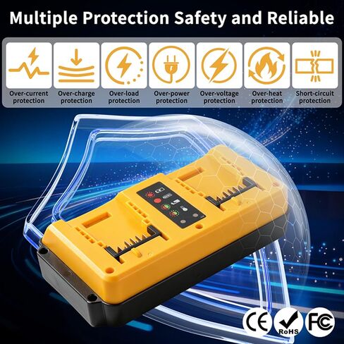 Battery Charger Replacement for Dewalt 20V/60V Max Battery DCB102 DCB206 DCB205 DCB204 DCB200 DCB612 DCB609,Dual Battery Charger Compatible with Dewalt 20V, Yellow in Kuwait