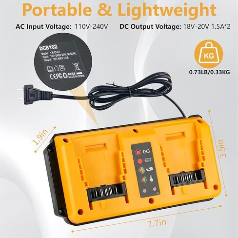 Battery Charger Replacement for Dewalt 20V/60V Max Battery DCB102 DCB206 DCB205 DCB204 DCB200 DCB612 DCB609,Dual Battery Charger Compatible with Dewalt 20V, Yellow in Kuwait