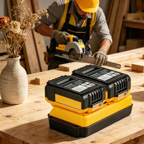 Battery Charger Replacement for Dewalt 20V/60V Max Battery DCB102 DCB206 DCB205 DCB204 DCB200 DCB612 DCB609,Dual Battery Charger Compatible with Dewalt 20V, Yellow in Kuwait