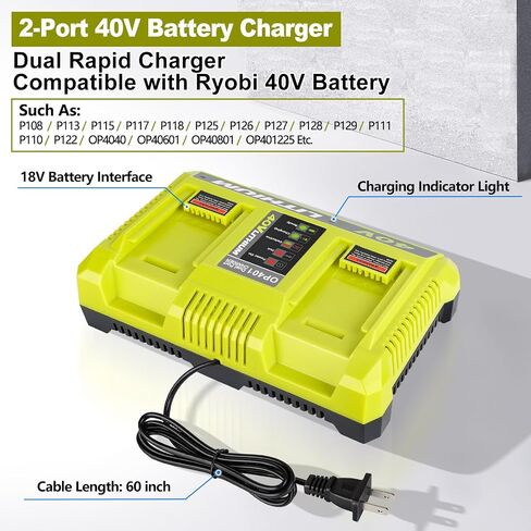 Rapid Charger Station 2 Port Compatible with Ryobi 40V Battery, Multi-Voltage Fast Super Charger Station Replacement for Ryobi 40V Chargers [ Battery Not Included ] in Kuwait