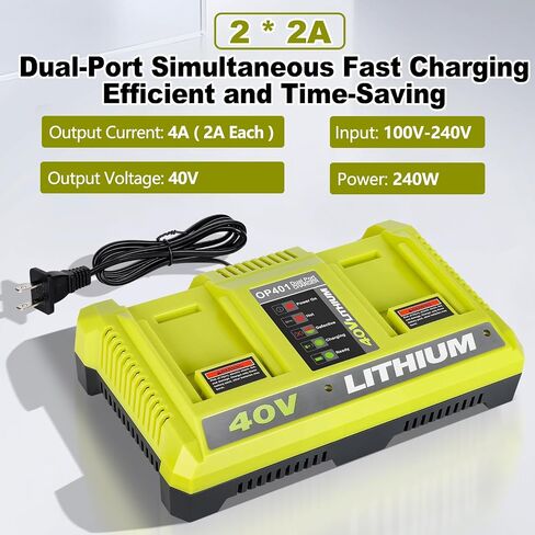 Rapid Charger Station 2 Port Compatible with Ryobi 40V Battery, Multi-Voltage Fast Super Charger Station Replacement for Ryobi 40V Chargers [ Battery Not Included ] in Kuwait